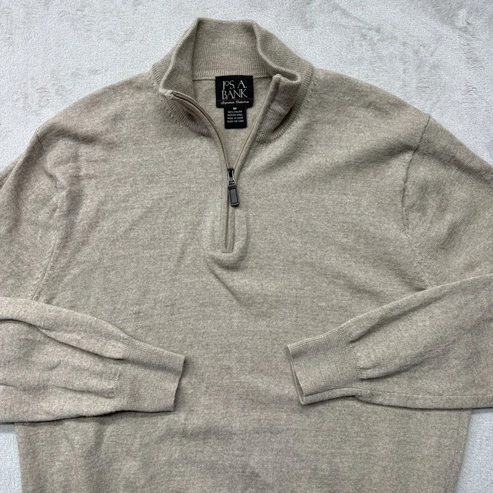 Jos. A. Bank Sweater Men Medium Tan Quarter Zip Merino Wool Signature Collection